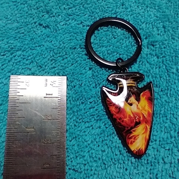 Black keychain orange phoenix flames fire bird jewelry - Picture 2 of 3